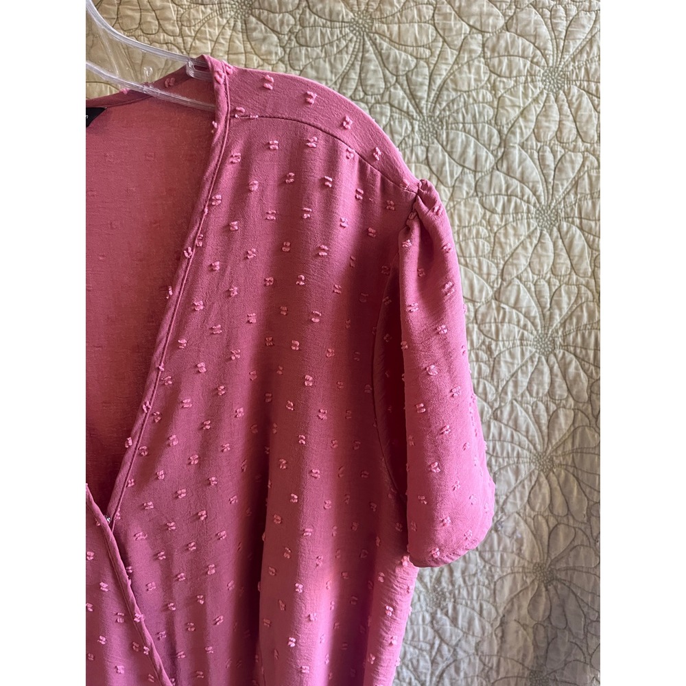 PrettyGarden Pink Swiss Dot Wrap Maxi Dress